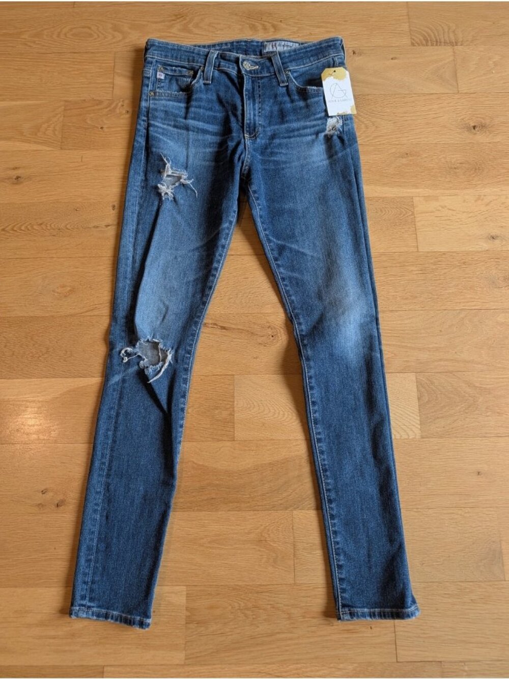 Adriano Goldschmied Medium Wash Distressed Farrah Skinny Ankle Jeans, Size 27